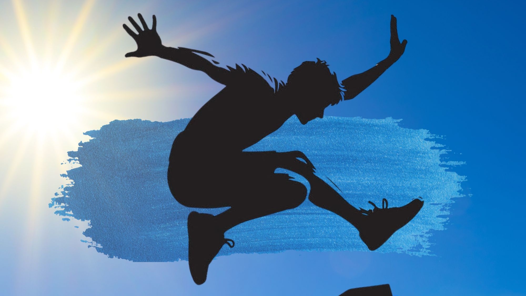 Person i profil som kör parkour med blå bakgrund
