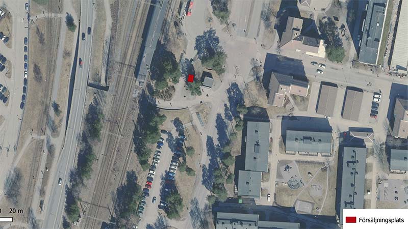 Kartvy med försäljningsställe utmarkerat vid Jordbro station